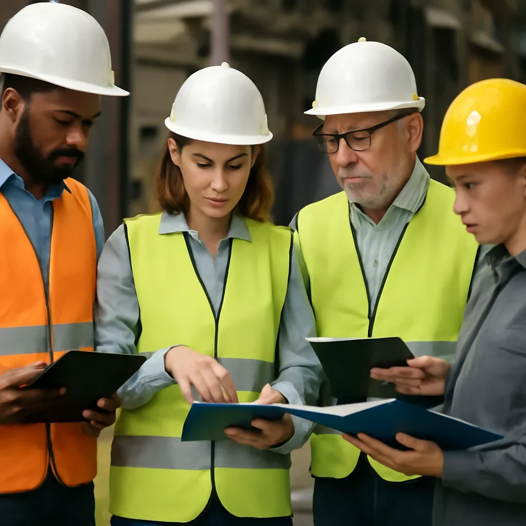 Team reviewing records related to company background, safety mission, and site purpose