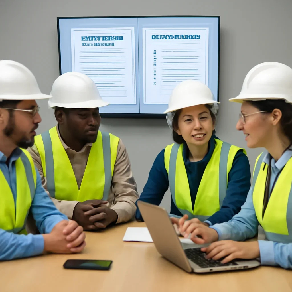 Safety team planning next steps for high-level differences for workers on site