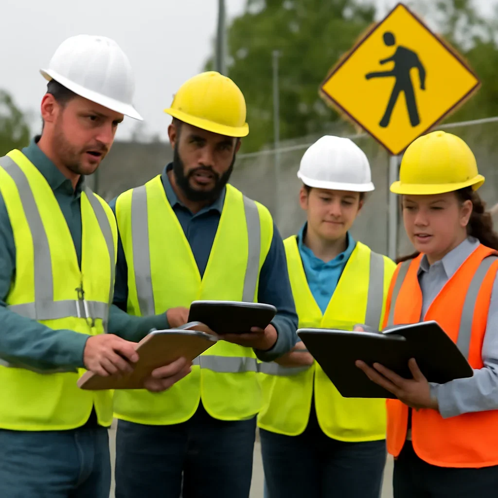 Team reviewing records related to explain visibility risk and pedestrian awareness