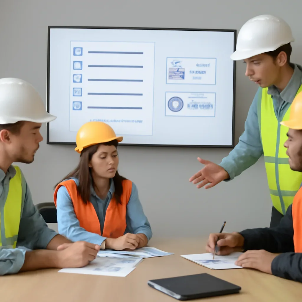 Safety team planning next steps for construction forklift safety and compliance resource hub