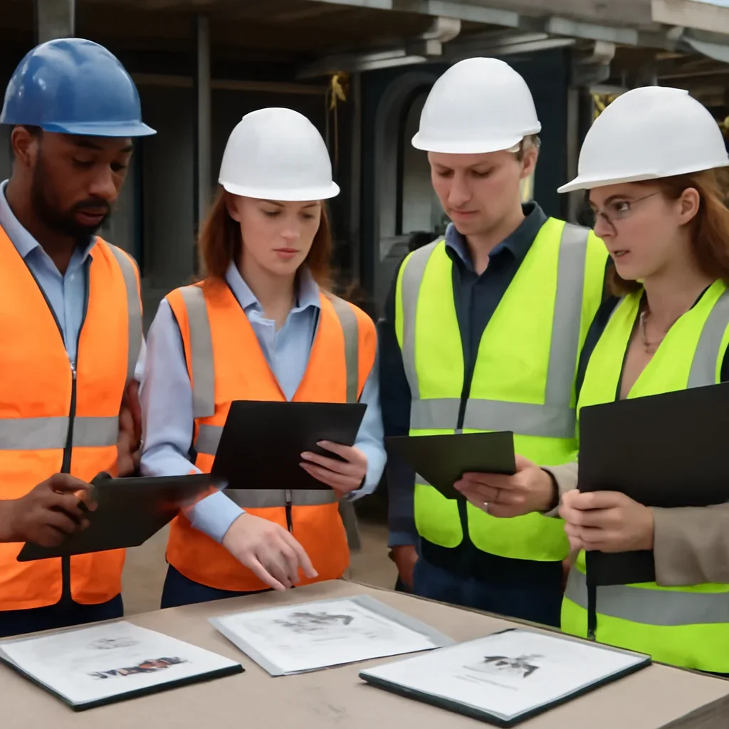 Team reviewing records related to construction forklift safety and compliance resource hub